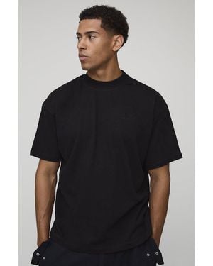 BoohooMAN Oversized M Star Embroidered Extended Neck T-Shirt - Black