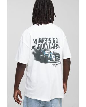 BoohooMAN Oversized Goodyear Racing License Printed T-shirt - White