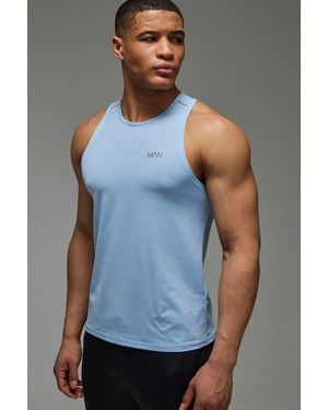 BoohooMAN Man Active Lightweight Performance Slim Fit Marl Gym Tank - Blue