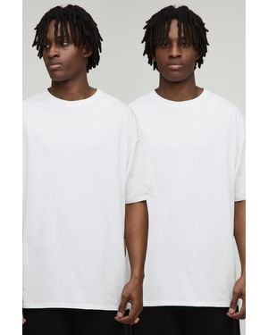 BoohooMAN 2 Pack Basic Oversized Crew Neck T-Shirts - White