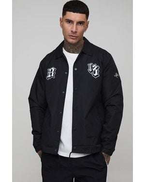 BoohooMAN Tall Regular Fit Varsity Badge Collared Coach Jacket - Blue