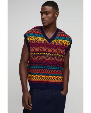 BoohooMAN Strukturierter Oversize Strick-vesttop mit abstraktem Print - Rot