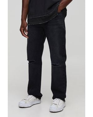 BoohooMAN Straight Leg Ripped Knee With Let Down Hem - Black