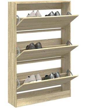 BoohooMAN Berkfield Home Shoe Cabinet Sonoma Oak 80x21x125.5 Cm Engineered Wood - Metallic