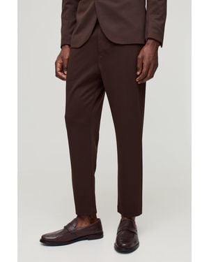 BoohooMAN Fixed Waist Jersey Tapered Tailored Trousers - Brown