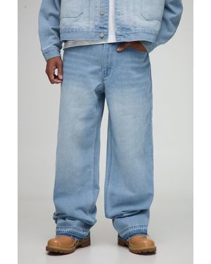 BoohooMAN Relaxed Washed Let Down Hem Jeans - Blue