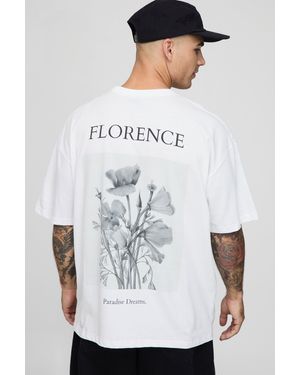 BoohooMAN Oversized Florence Floral Sketch T-Shirt - White