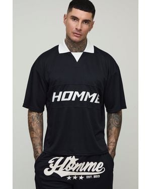 BoohooMAN Tall Homme Oversized Airtex Applique Sports T-Shirt - Blue