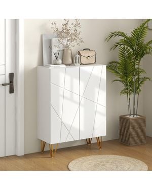 BoohooMAN Homcom Narrow Shoe Cabinet, Slim Shoe Storage Cabinet With Soft-close Hinges And Adjustable Shelves For 15-20 Pairs Of Shoes - Metallic