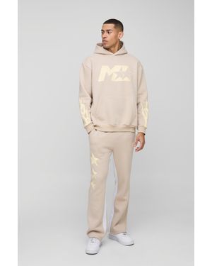 BoohooMAN Oversized M Star Gusset Hooded Tracksuit - Natural