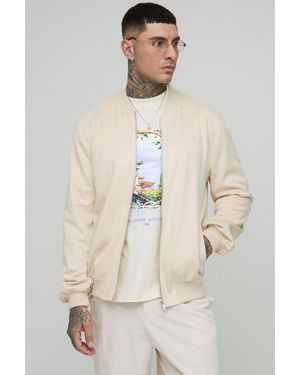 BoohooMAN Tall Faux Suede Regular Fit Bomber Jacket - Natural