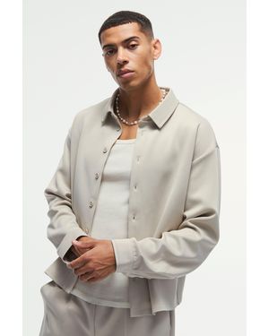 BoohooMAN Oversized Scuba Boxy Shirt - Natural