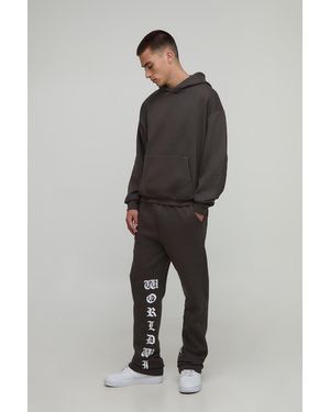 Boohoo Oversized Boxy Printed Flared Tracksuit - Grey