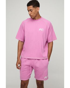 BoohooMAN Oversized Boxy M Star Stitch Detail T-shirt & Short Set - Pink