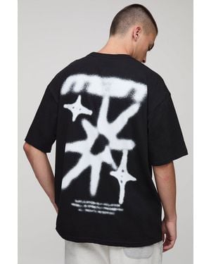 BoohooMAN Black Oversized Blurred Star Graphic T-shirt
