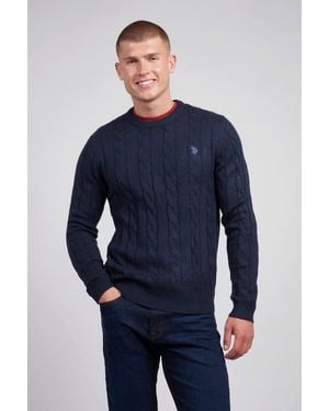 BoohooMAN U.s. Polo Assn. Cable Knit Crew Neck - Blue