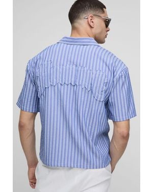 BoohooMAN Oversized Boxy 3D Applique Homme Stripe Shirt - Blue