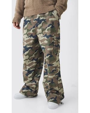 BoohooMAN Tall Ripstop Elasticated Waist Parachute Camo Cargo Trousers - Green