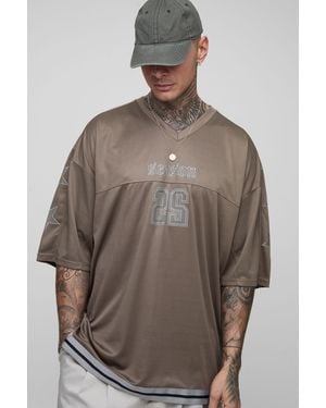 BoohooMAN Tall Oversized Applique Star Print Baseball T-Shirt - Brown