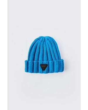 BoohooMAN Rubber Branded Chunky Beanie - Blue