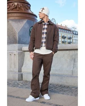 BoohooMAN Relaxed Flared Carpenter Paint Splatter Trousers - Brown