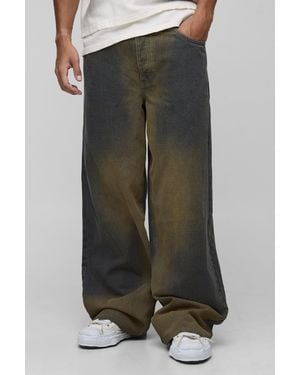 BoohooMAN Tall Extreme Sun Bleached Wash Baggy Jeans - Gray