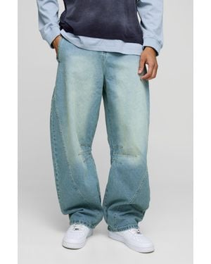 BoohooMAN Super Baggy Washed Panelled Jeans - Blue