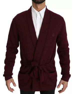 BoohooMAN Dolce & Gabbana Knit Cardigan Belted Style - Maroon Jumpers - Red