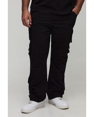 BoohooMAN Plus Washed Multi Pocket Slim Flared Pants - Black