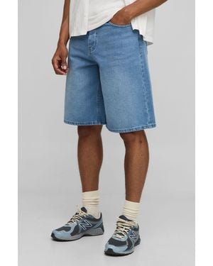 BoohooMAN Baggy Fit Washed Jean Shorts - Blue