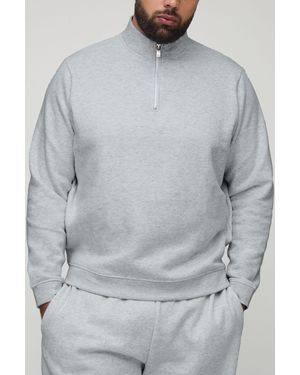 Boohoo Plus Regular Fit Basic Quarter Zip Funnel Neck Sweatshirt - Blanco