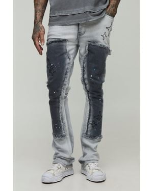 BoohooMAN Tall Skinny Schlagjeans mit Applikation - Grau
