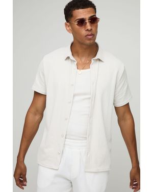 Boohoo Regular Ribbed Jersey Collared Shirt - White