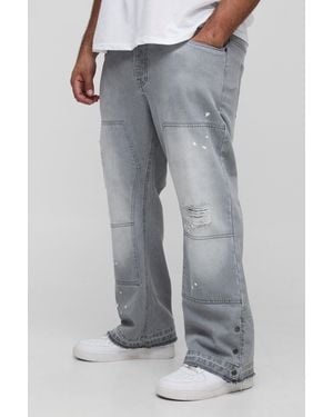 Boohoo Plus Slim Flared Ripped Carpenter Split Hem Jeans - Grey