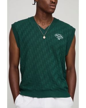 BoohooMAN Boxy Regular Embroidered Crosshatch Knitted Vest - Grün