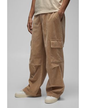 BoohooMAN Fixed Waist Baggy Heavyweight Suede Cargo Trousers - Brown