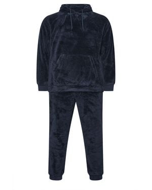 BoohooMAN Badrhino Fleece Lounge Set - Blue