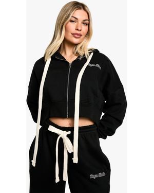 BoohooMAN Dsgn Studio Contrast Drawcord Boxy Crop Hoodie - Black