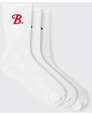 Boohoo 3 Pack B Jacquard Crew Socks - White