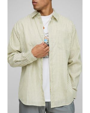 Boohoo Super Oversized Linen Look Stripe Shirt - Natural