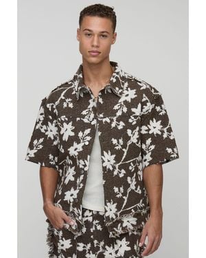 BoohooMAN Tall Floral Tapestry Oversized Short Sleeve Overshirt - Brown