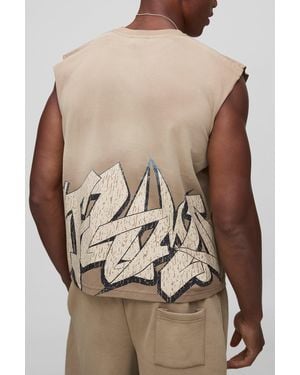 BoohooMAN Boxy Fit Washed Graffiti Graphic Tank - Brown