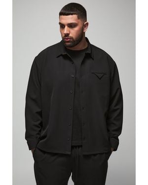 BoohooMAN Plus Stretch Woven Pocket Detail Oversized Shirt - Black