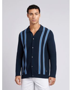 BoohooMAN U.s. Polo Assn. Vertical Stripe Knit Cardigan - Blue