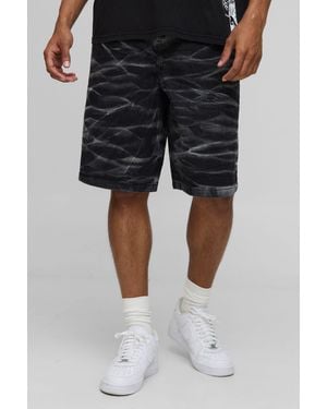 Boohoo Parachute Crinkle Washed Denim Shorts - Negro