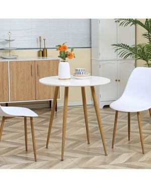 BoohooMAN Homcom Modern Dining Table With Matte Round Top Metal Base For 2 People - White