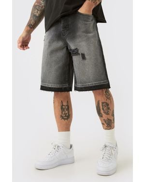 BoohooMAN Ripped Denim Jorts - Gray