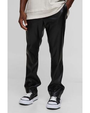 BoohooMAN Slim Fit Pu Flared Pants - Black