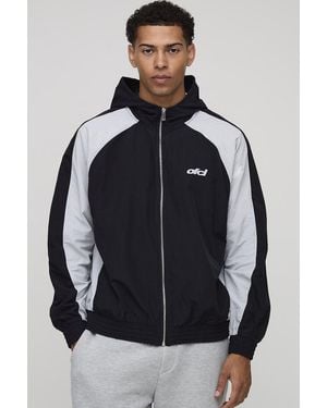 BoohooMAN Oversized Shell Ofcl Raglan Zip Through Jacket - Blue