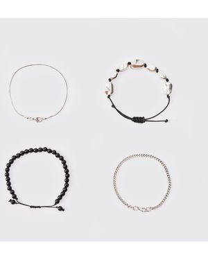 BoohooMAN 4er-Pack Perlen-Armbänder - Mettallic